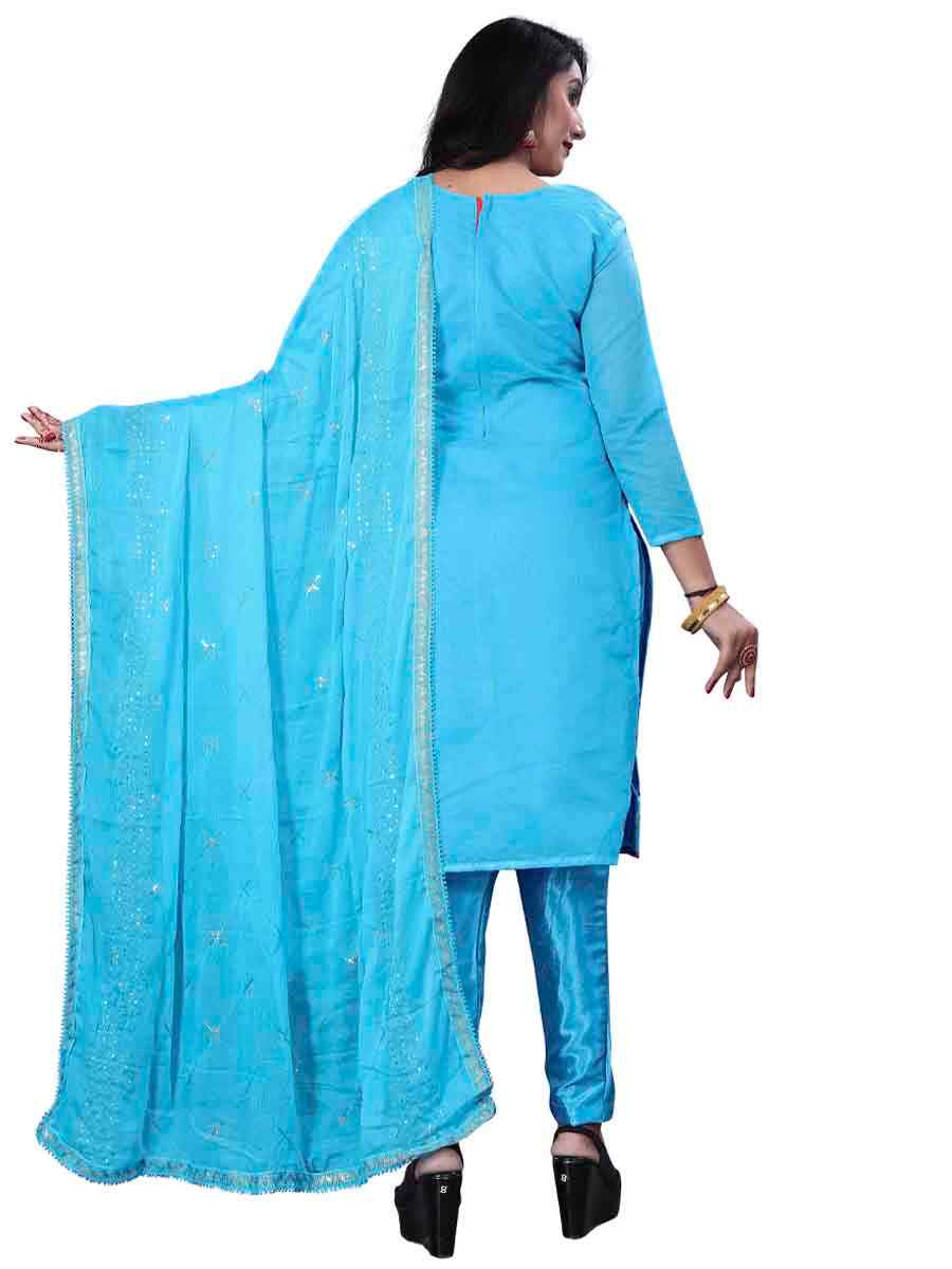 Sky Blue Chanderi Cotton Embroidered Festival Casual Pant Salwar Kameez