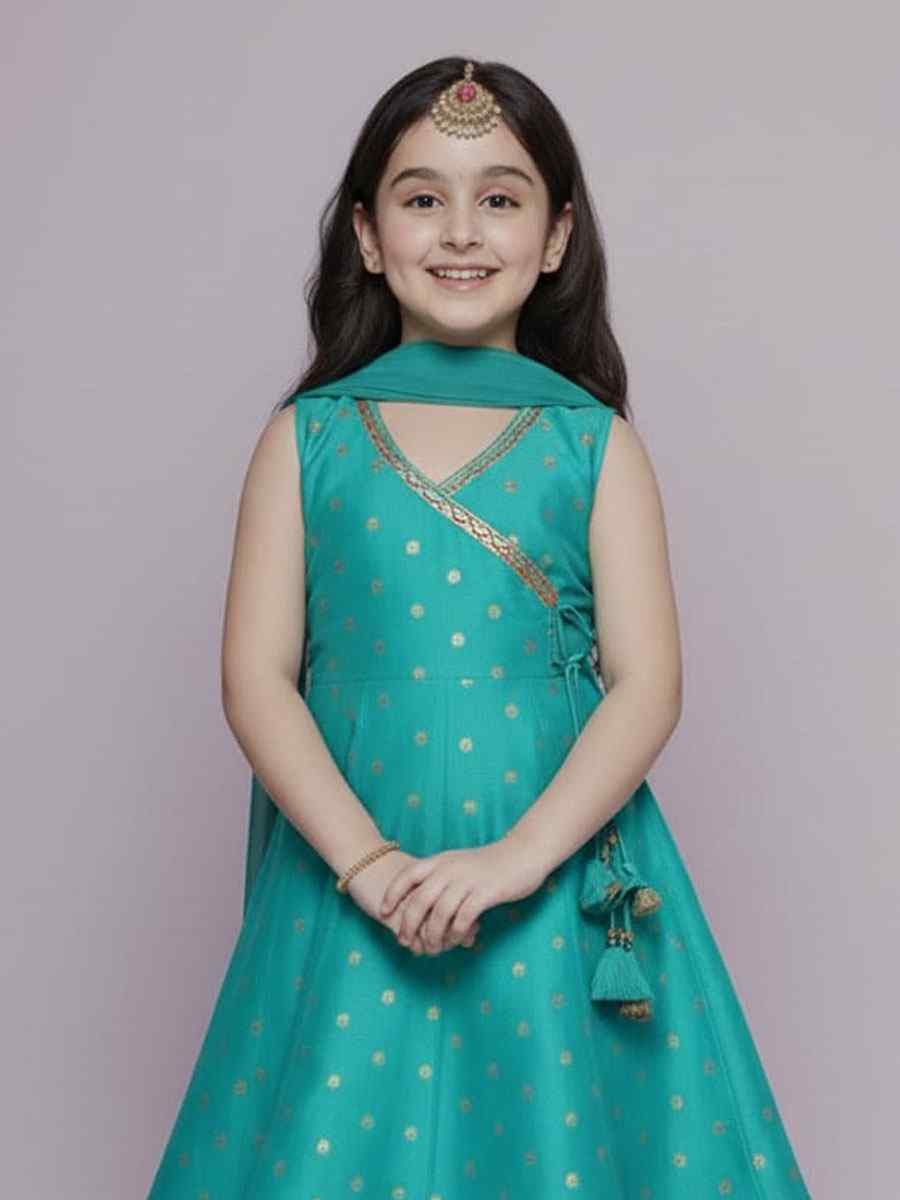 Sky Blue Chanderi Silk Embroidered Casual Festival Kurta Sharara Girls Wear