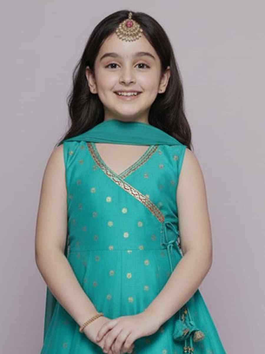 Sky Blue Chanderi Silk Embroidered Casual Festival Kurta Sharara Girls Wear