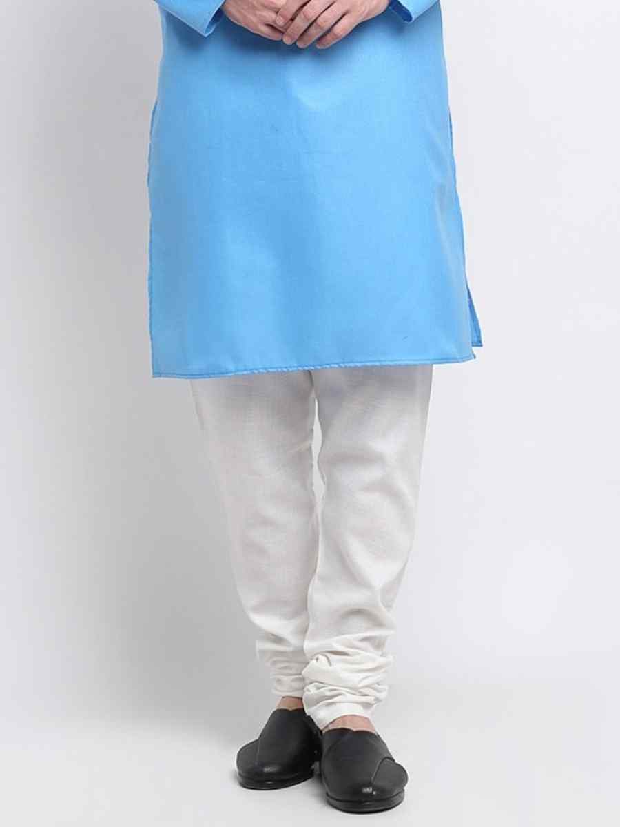 Sky Blue Cotton Blend Plain Festival Casual Kurta