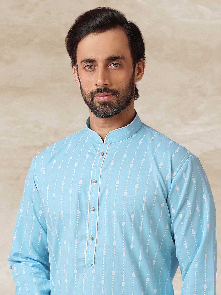 Sky Blue Cotton Handloom Festival Kurta Set