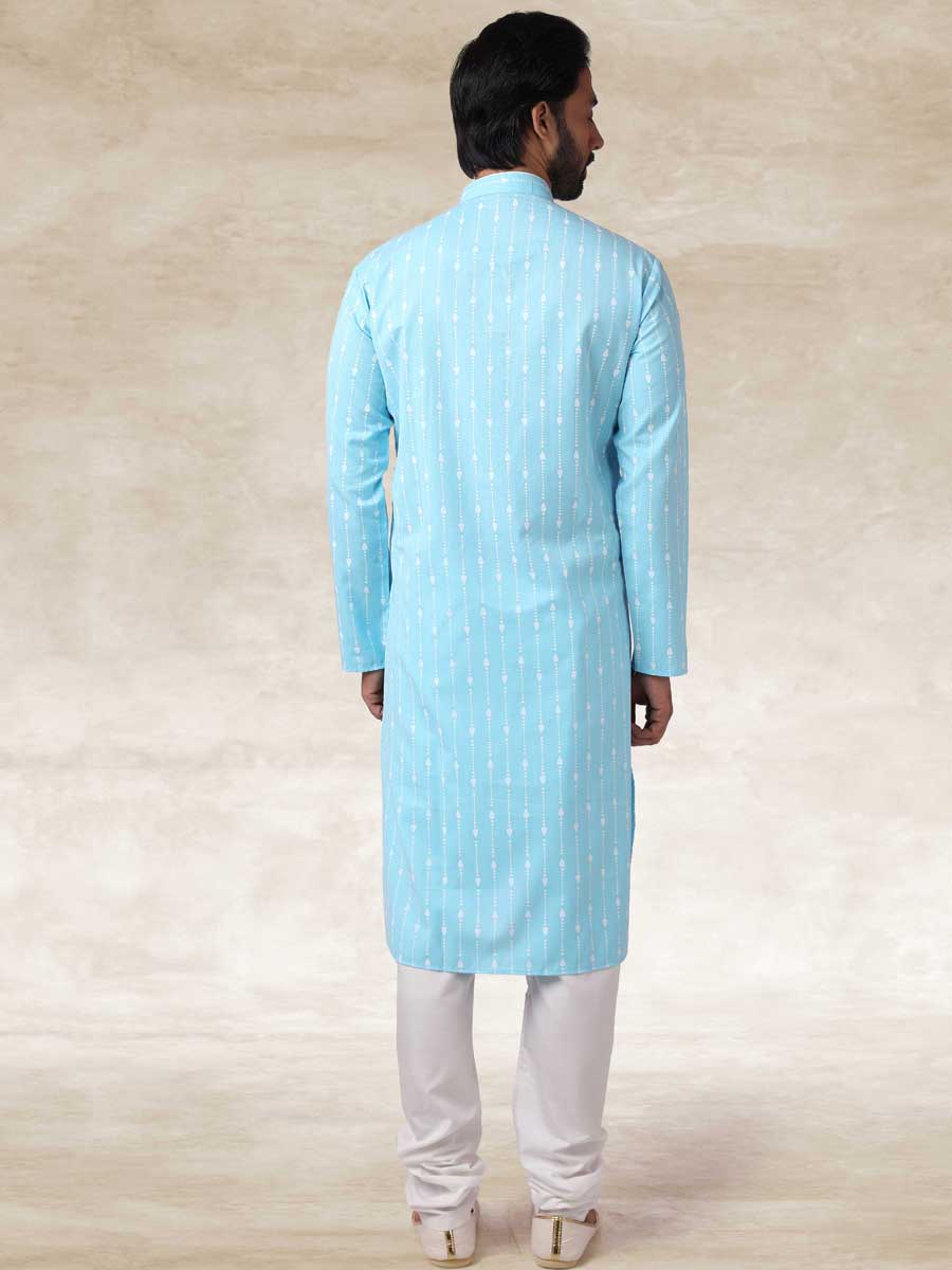 Sky Blue Cotton Handloom Festival Kurta Set