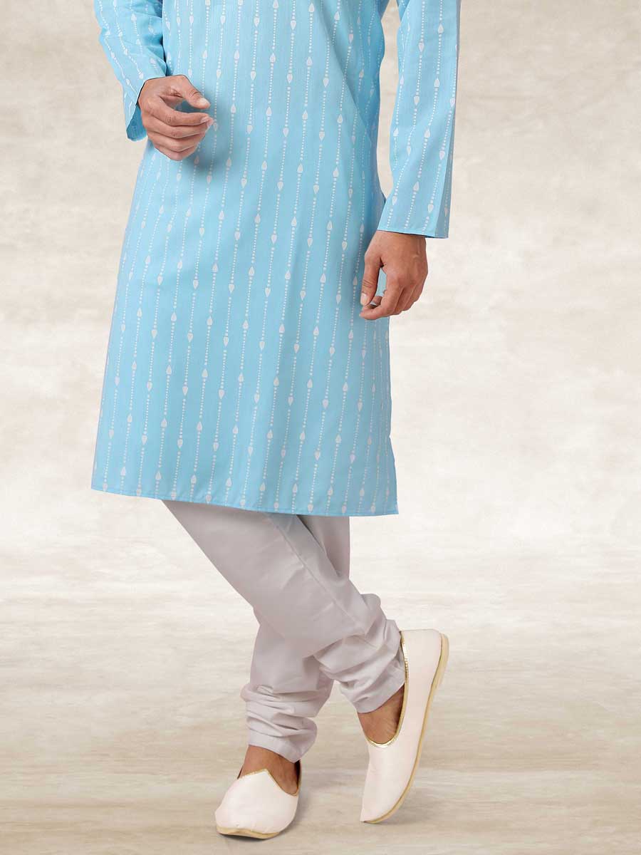 Sky Blue Cotton Handloom Festival Kurta Set