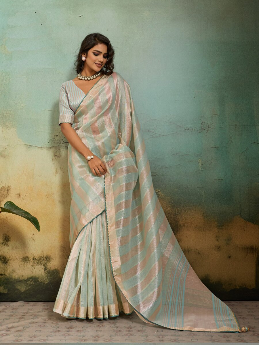 Sky Blue Cotton Silk Blend Zari Weaving Wedding Reception Party Festival Casual Heavy Border Sarees