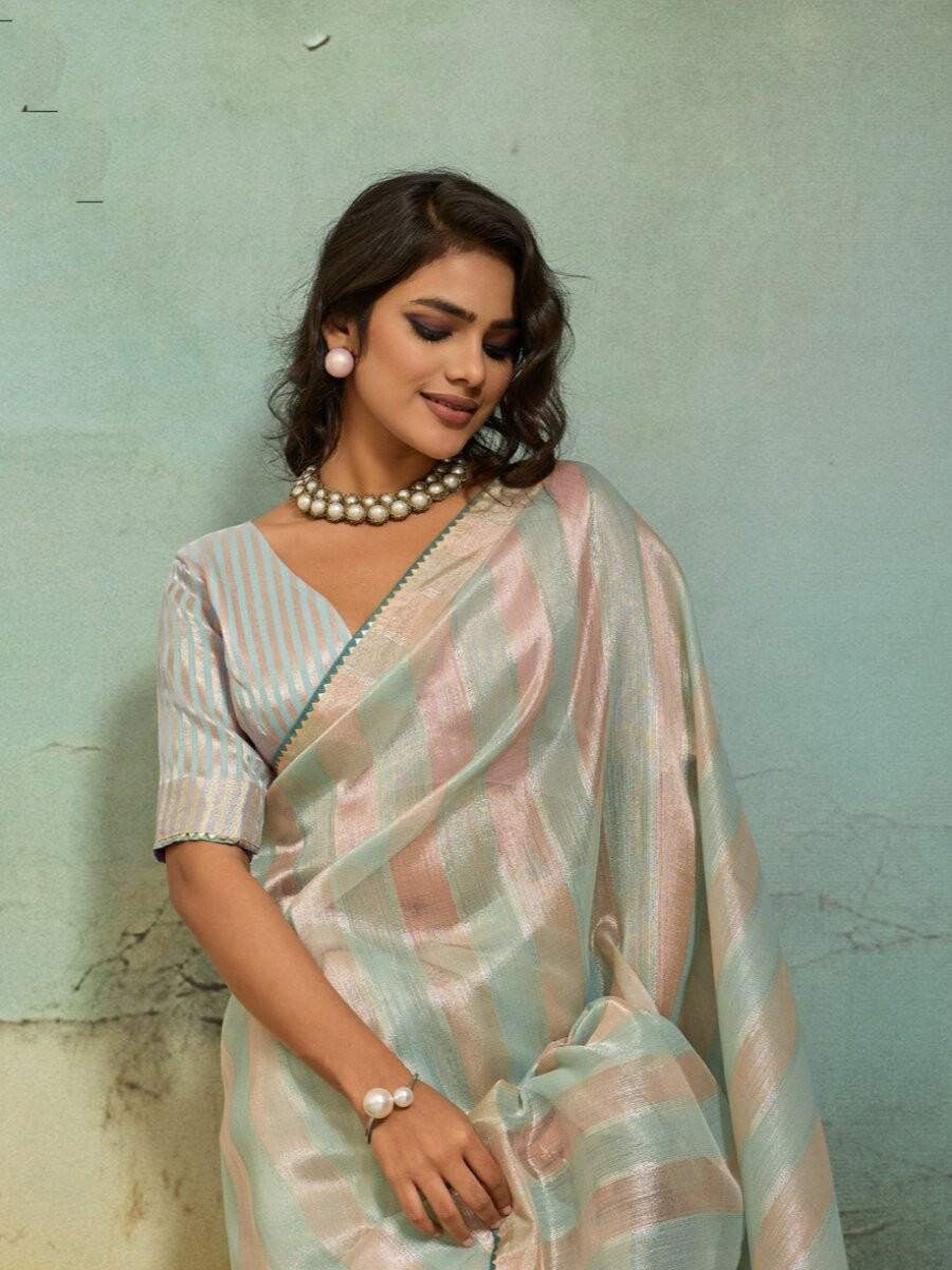 Sky Blue Cotton Silk Blend Zari Weaving Wedding Reception Party Festival Casual Heavy Border Sarees