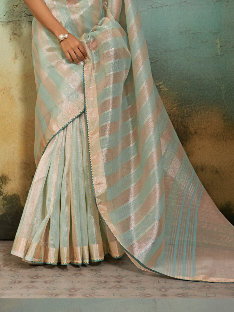 Sky Blue Cotton Silk Blend Zari Weaving Wedding Reception Party Festival Casual Heavy Border Sarees
