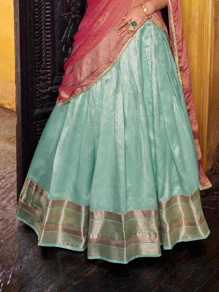 Sky Blue Dhupion Silk Zari Wedding Reception Festival Heavy Border Lehenga Choli