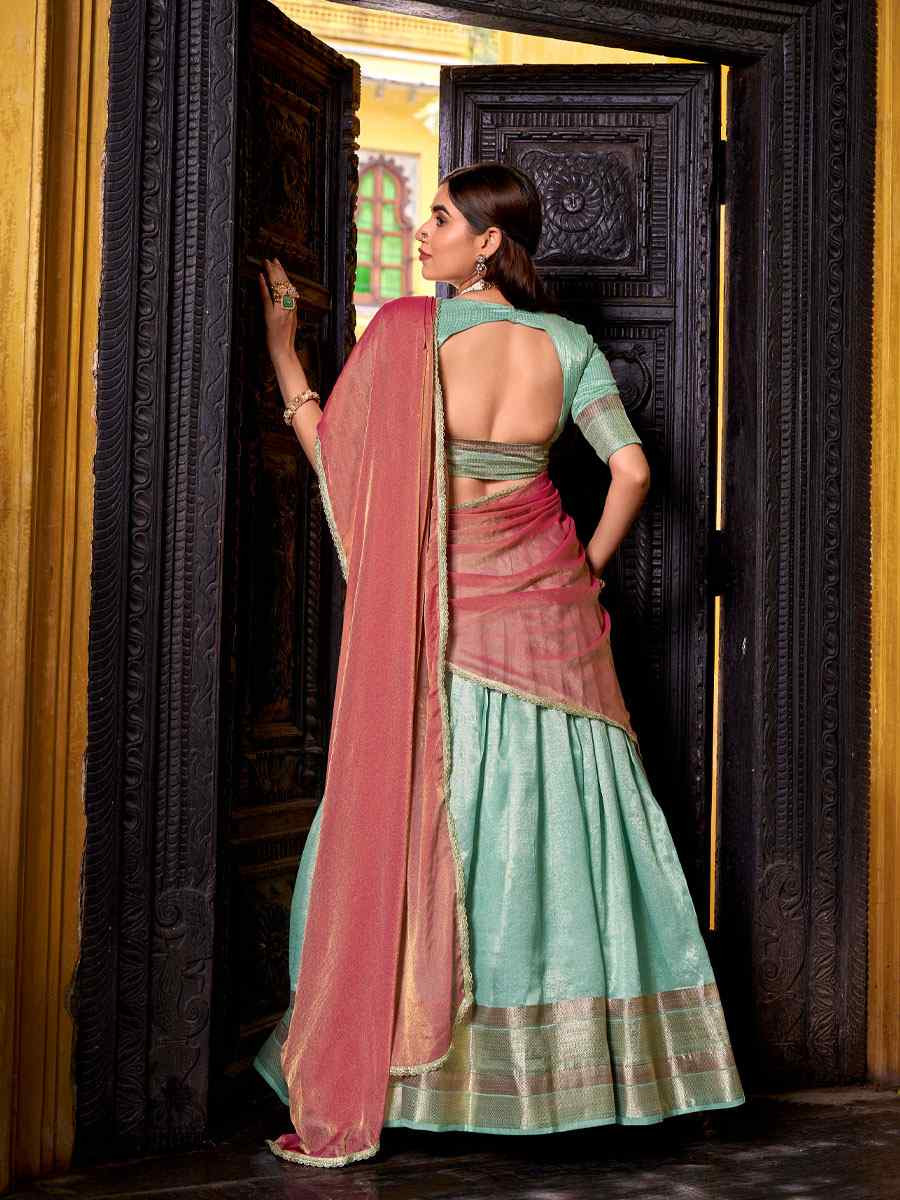 Sky Blue Dhupion Silk Zari Wedding Reception Festival Heavy Border Lehenga Choli