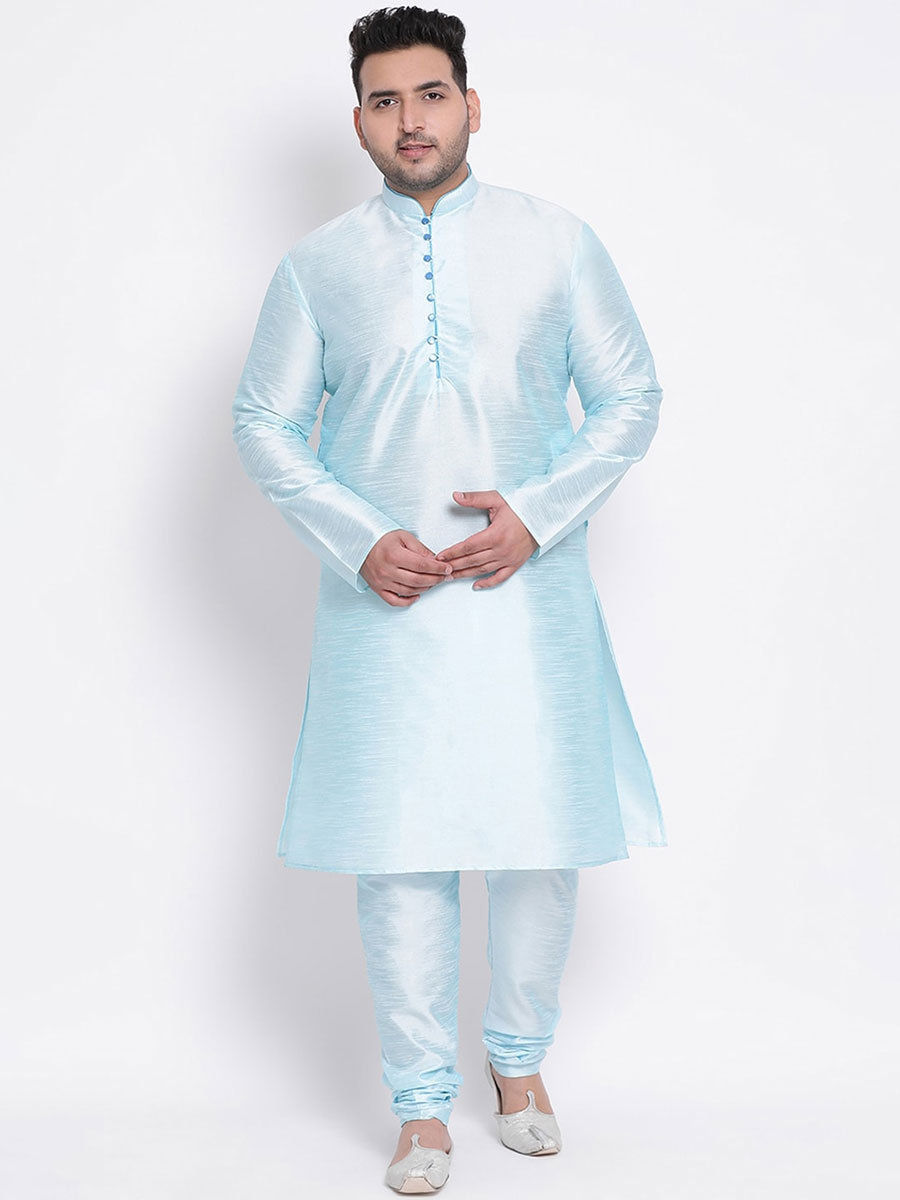Sky Blue Dupion Silk Festival Plain Kurta
