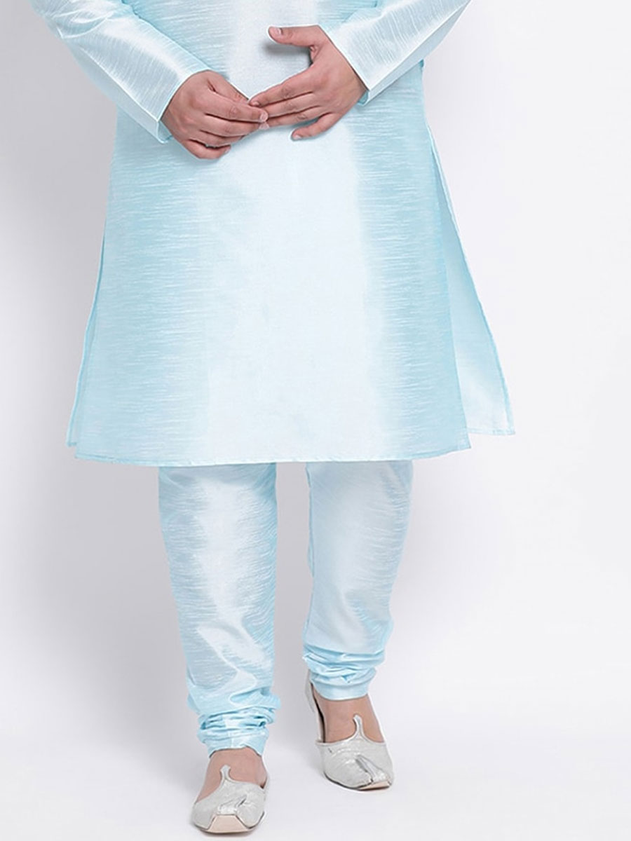 Sky Blue Dupion Silk Festival Plain Kurta