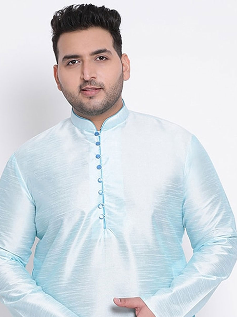 Sky Blue Dupion Silk Festival Plain Kurta