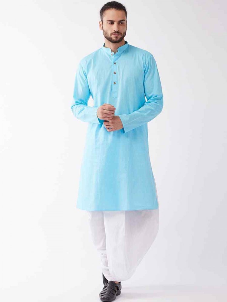 Sky Blue Dupion Silk Woven Festival Wedding Kurta