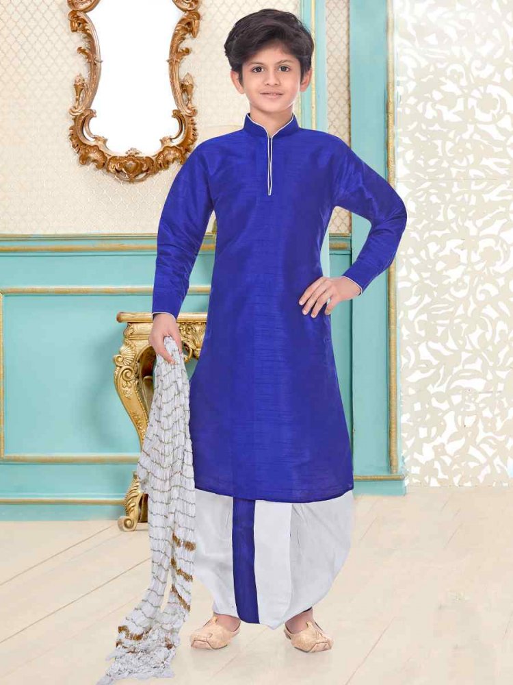 Sky Blue Dupion Silk Zardosi Festival Wedding Kurta Pyjama Boys Wear