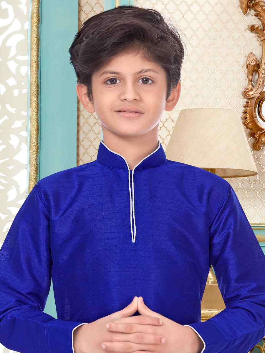 Sky Blue Dupion Silk Zardosi Festival Wedding Kurta Pyjama Boys Wear