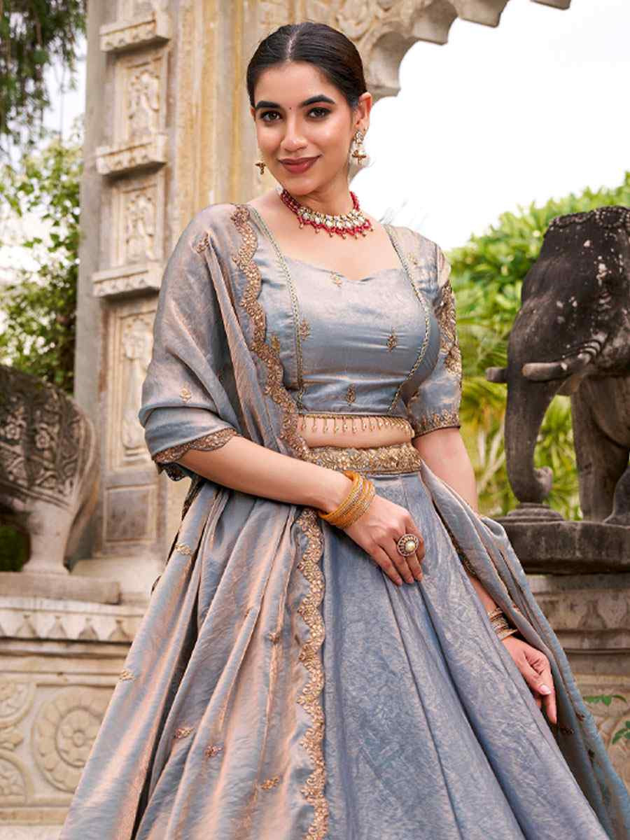 Sky Blue Fendi Silk Embroidered Bridal Wedding Reception Festival Heavy Border Lehenga Choli