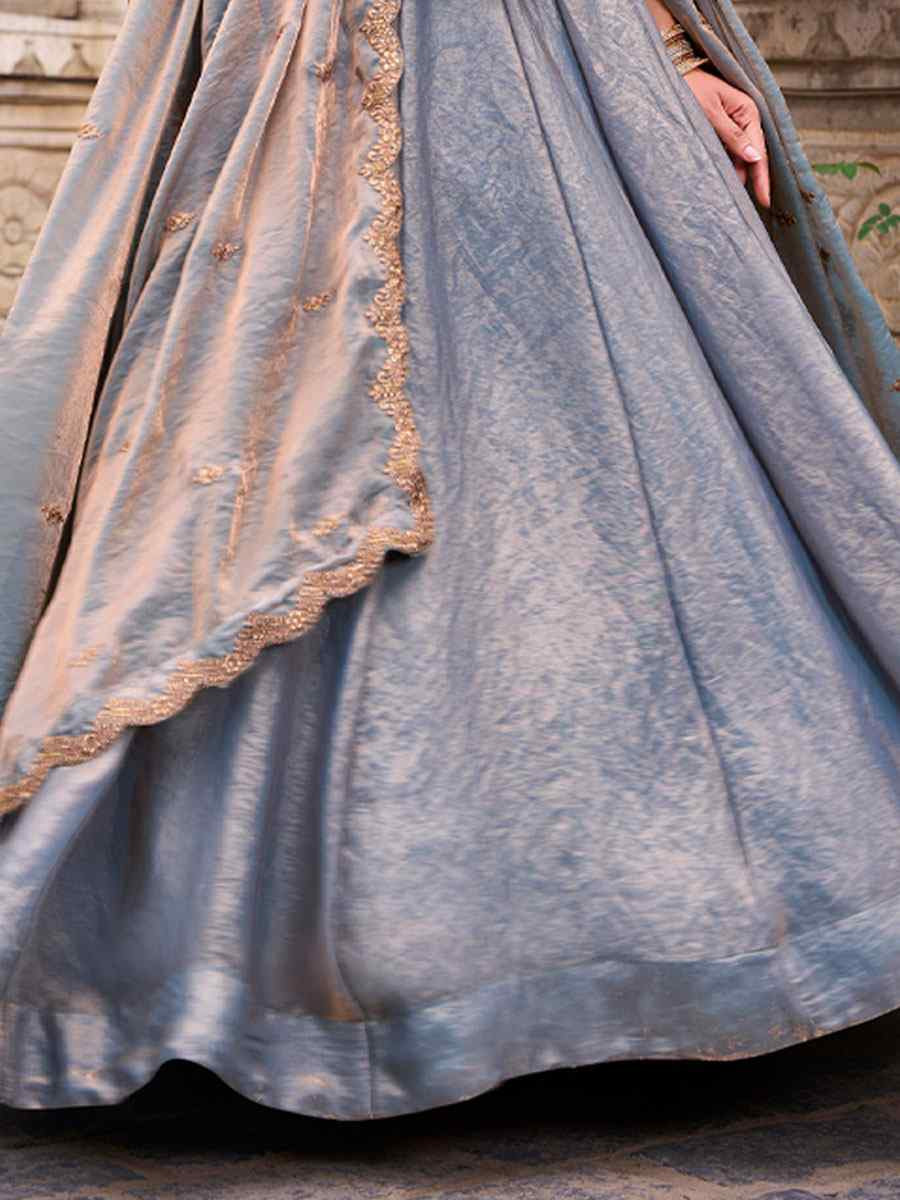 Sky Blue Fendi Silk Embroidered Bridal Wedding Reception Festival Heavy Border Lehenga Choli