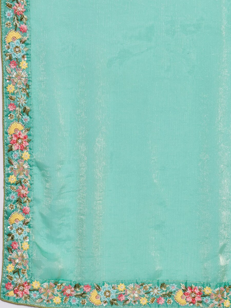 Sky Blue Fendy Chiffon Embroidery Wedding Reception Party Heavy Border Sarees