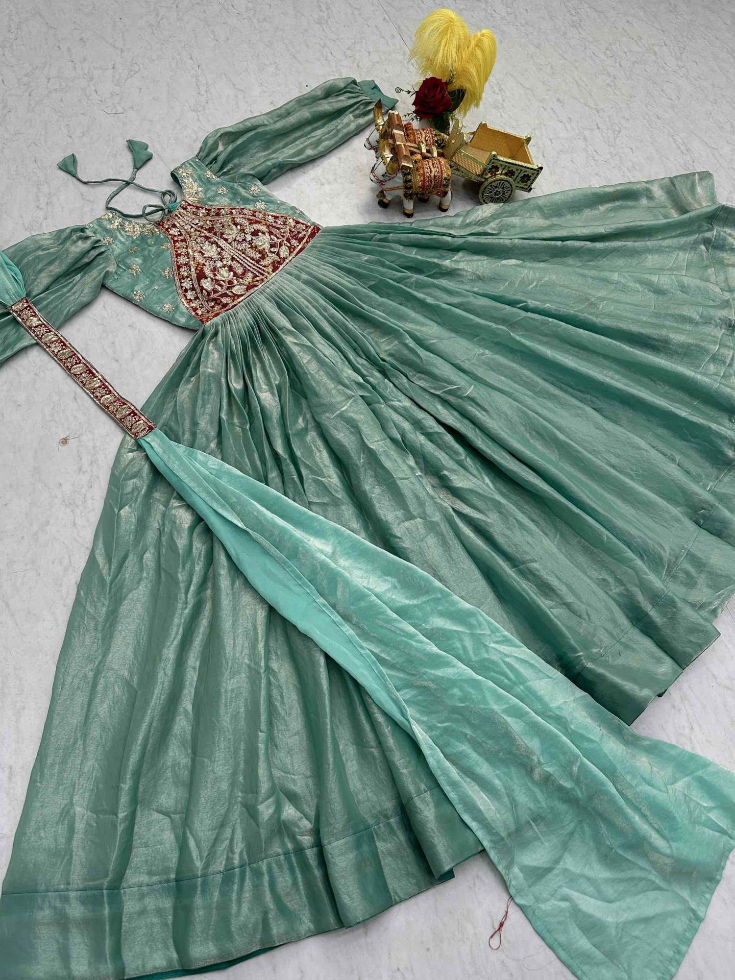 Sky Blue Fendy Silk Embroidered Women Wear Festival Casual Wedding Gown