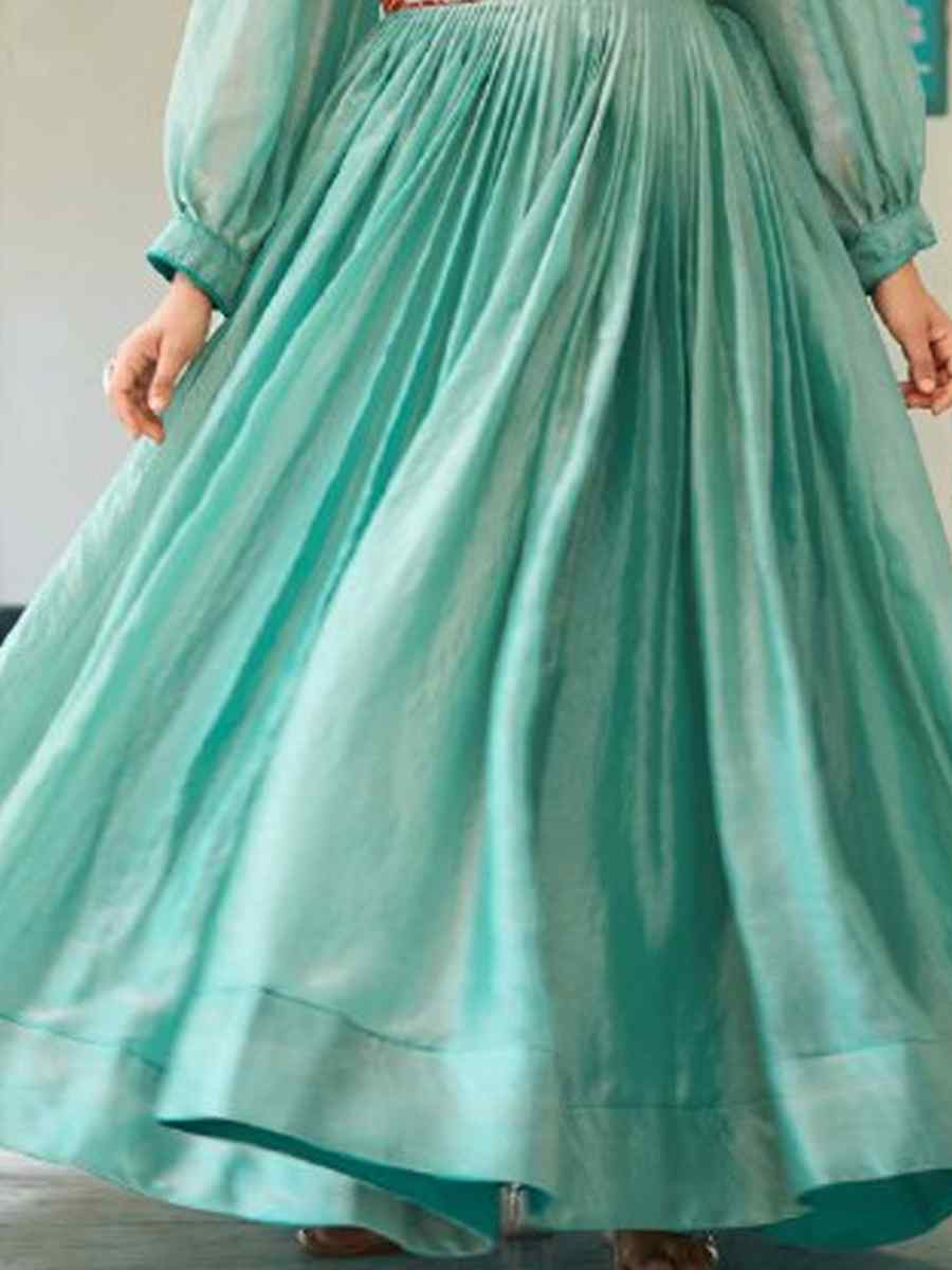 Sky Blue Fendy Silk Embroidered Women Wear Festival Casual Wedding Gown