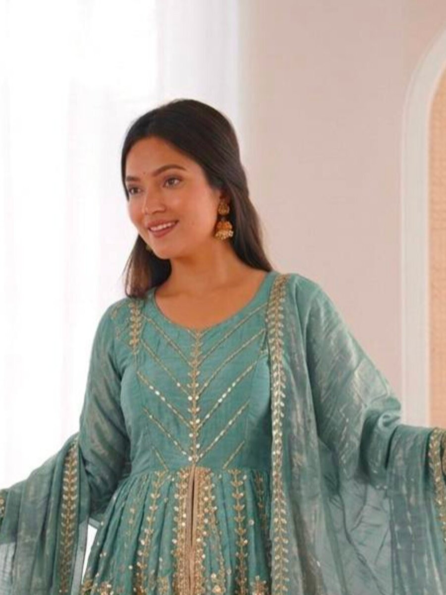 Sky Blue Fendy Silk Embroidery Sequins Wedding Party Festival Casual Ready Palazzo Pant Salwar Kameez