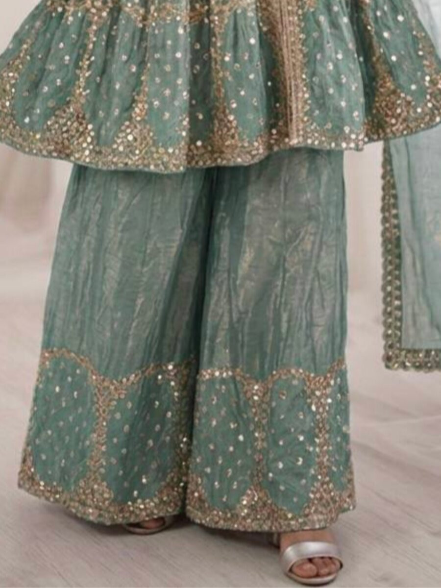 Sky Blue Fendy Silk Embroidery Sequins Wedding Party Festival Casual Ready Palazzo Pant Salwar Kameez