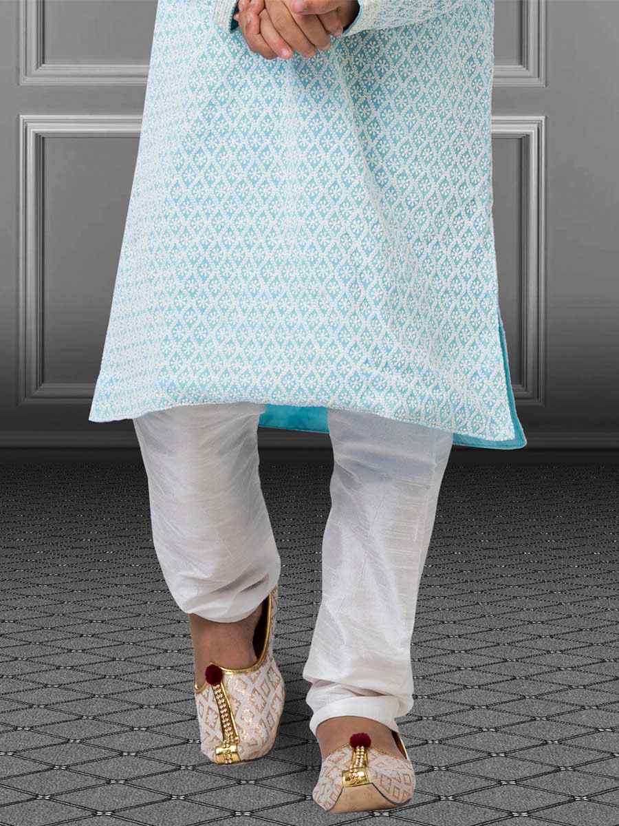 Sky Blue Georgette Embroidered Festival Kurta Pyjama Boys Wear