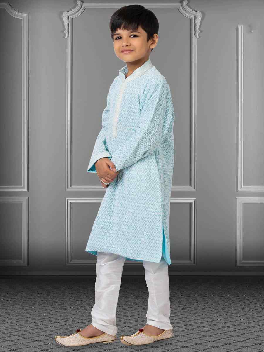 Sky Blue Georgette Embroidered Festival Kurta Pyjama Boys Wear