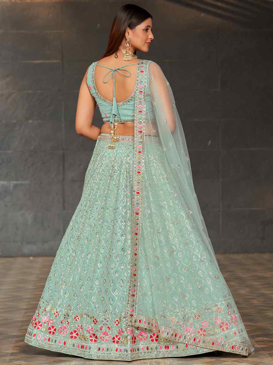 Sky Blue Georgette Embroidered Festival Wedding Circular Lehenga Choli