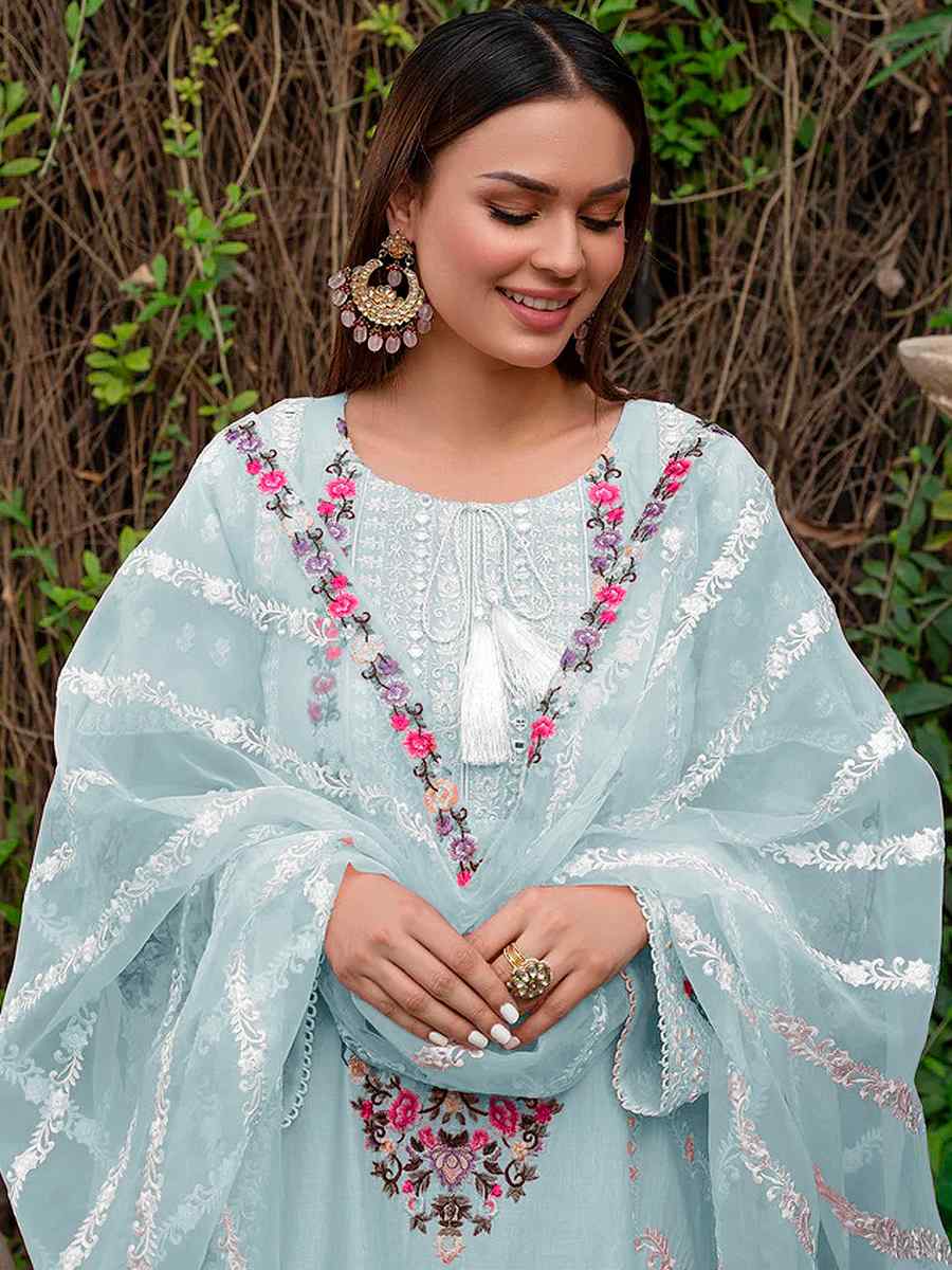 Sky Blue Georgette Embroidered Festival Wedding Pant Salwar Kameez