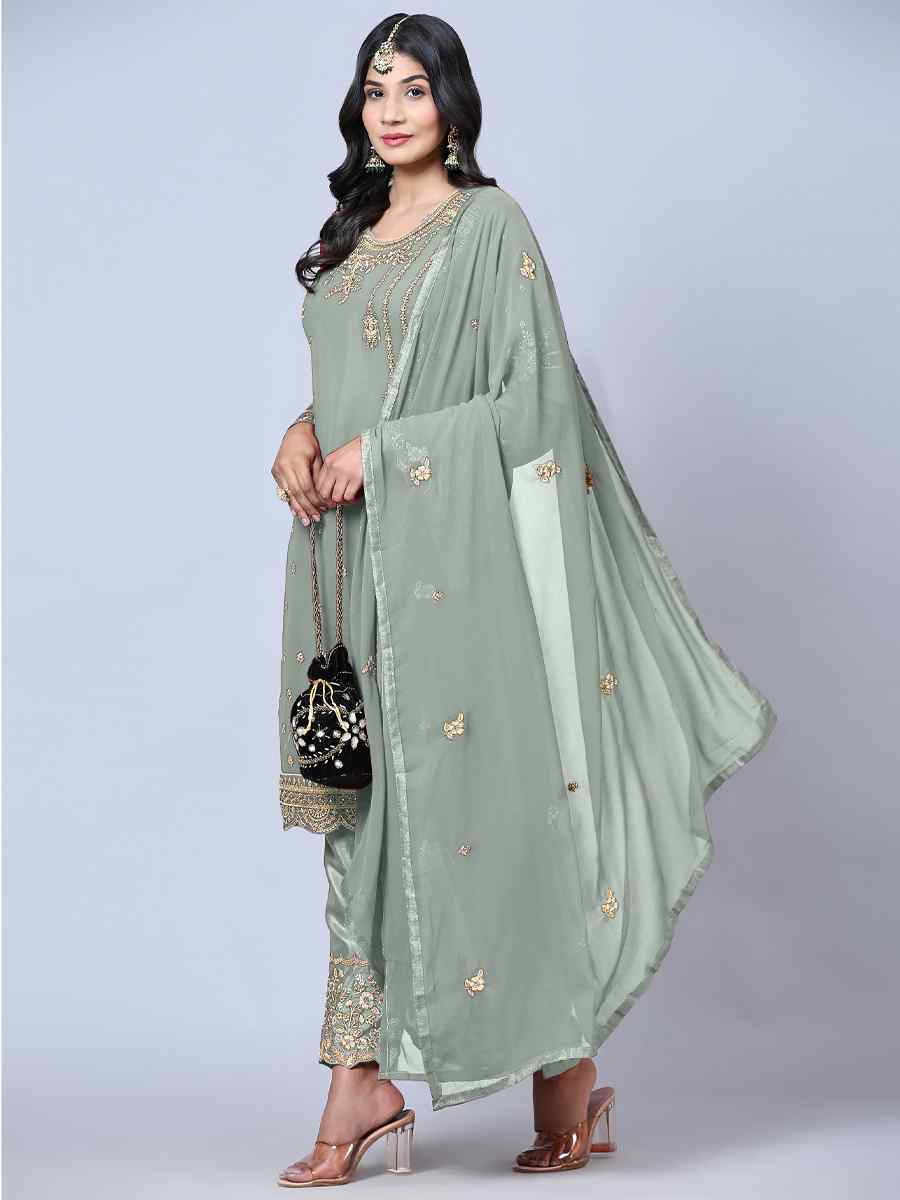 Sky Blue Georgette Embroidered Festival Wedding Pant Salwar Kameez