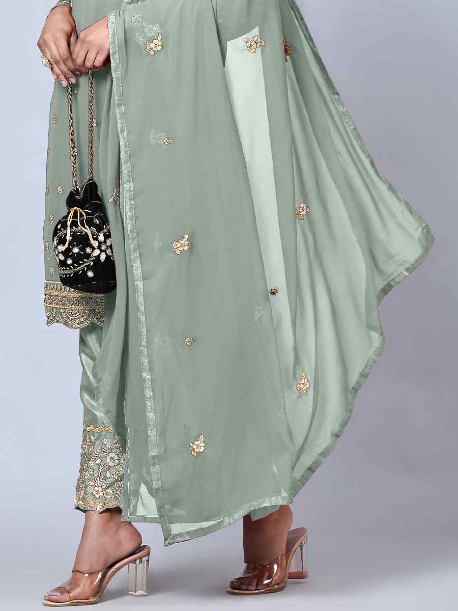 Sky Blue Georgette Embroidered Festival Wedding Pant Salwar Kameez