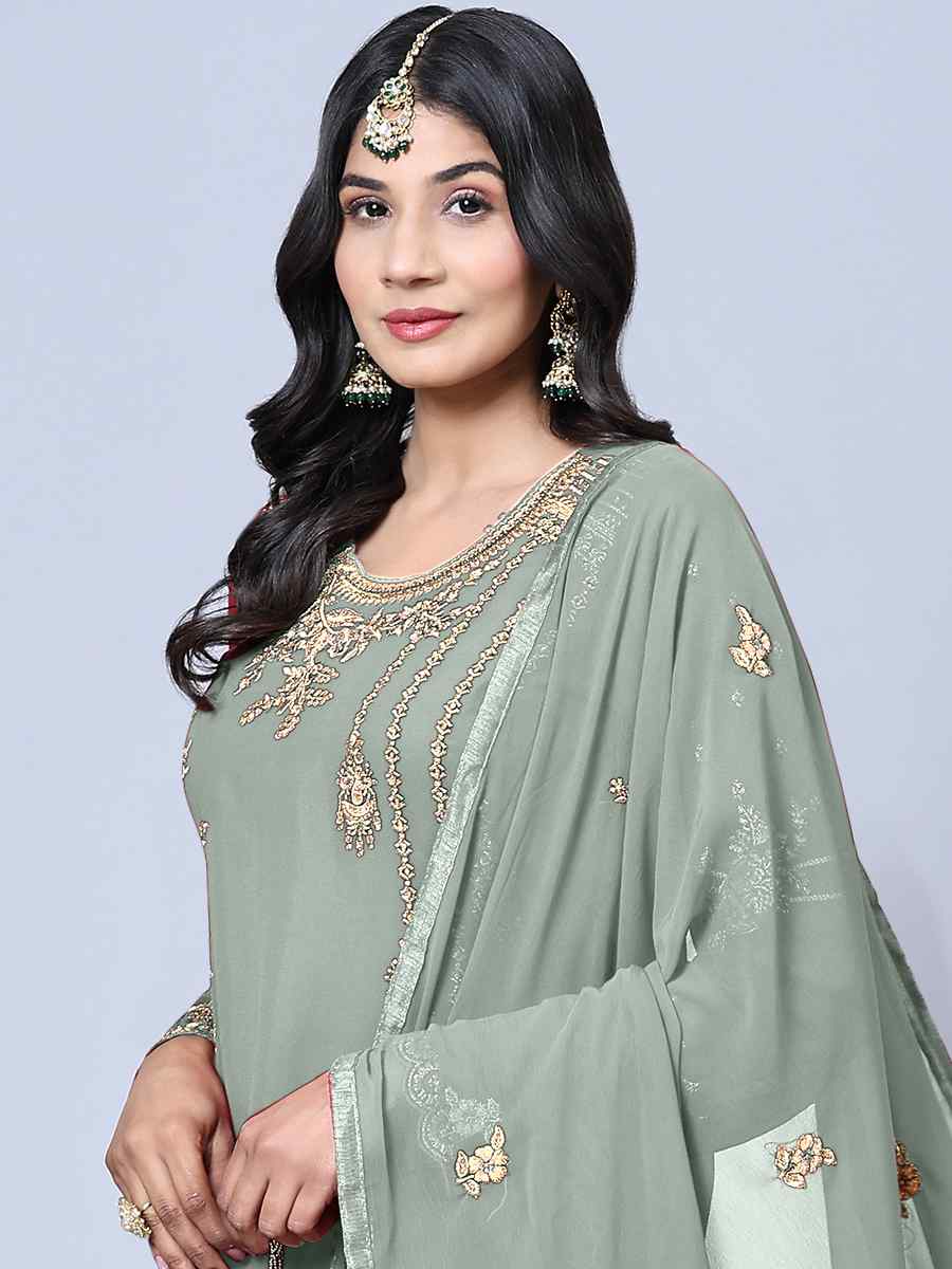 Sky Blue Georgette Embroidered Festival Wedding Pant Salwar Kameez