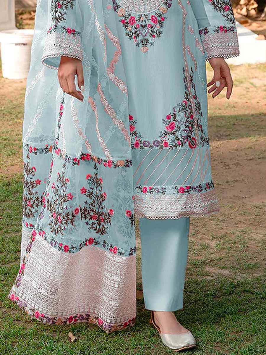 Sky Blue Georgette Embroidered Festival Wedding Pant Salwar Kameez