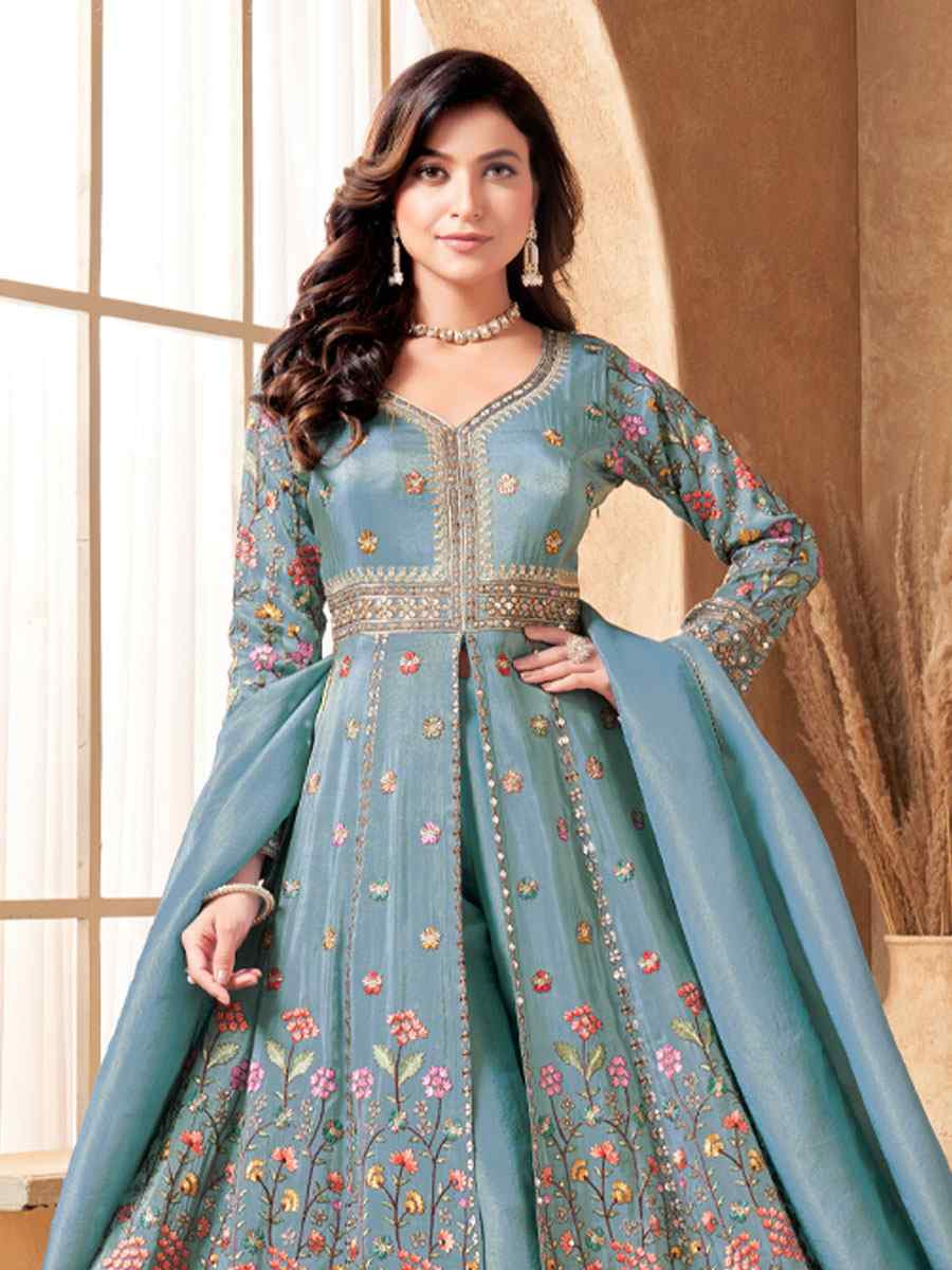 Sky Blue Georgette Embroidery Party Wedding Festival Casual Ready Lawn Salwar Kameez