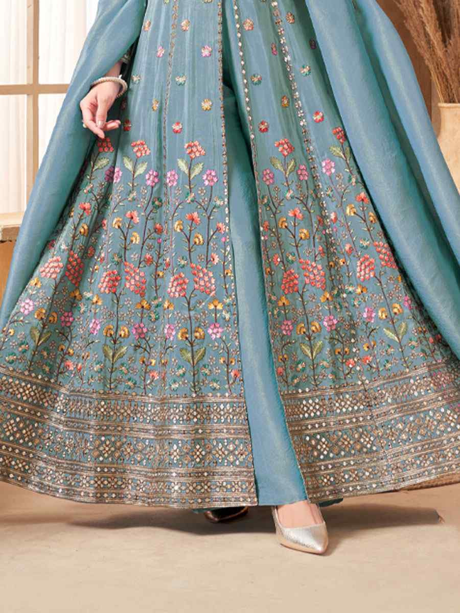 Sky Blue Georgette Embroidery Party Wedding Festival Casual Ready Lawn Salwar Kameez