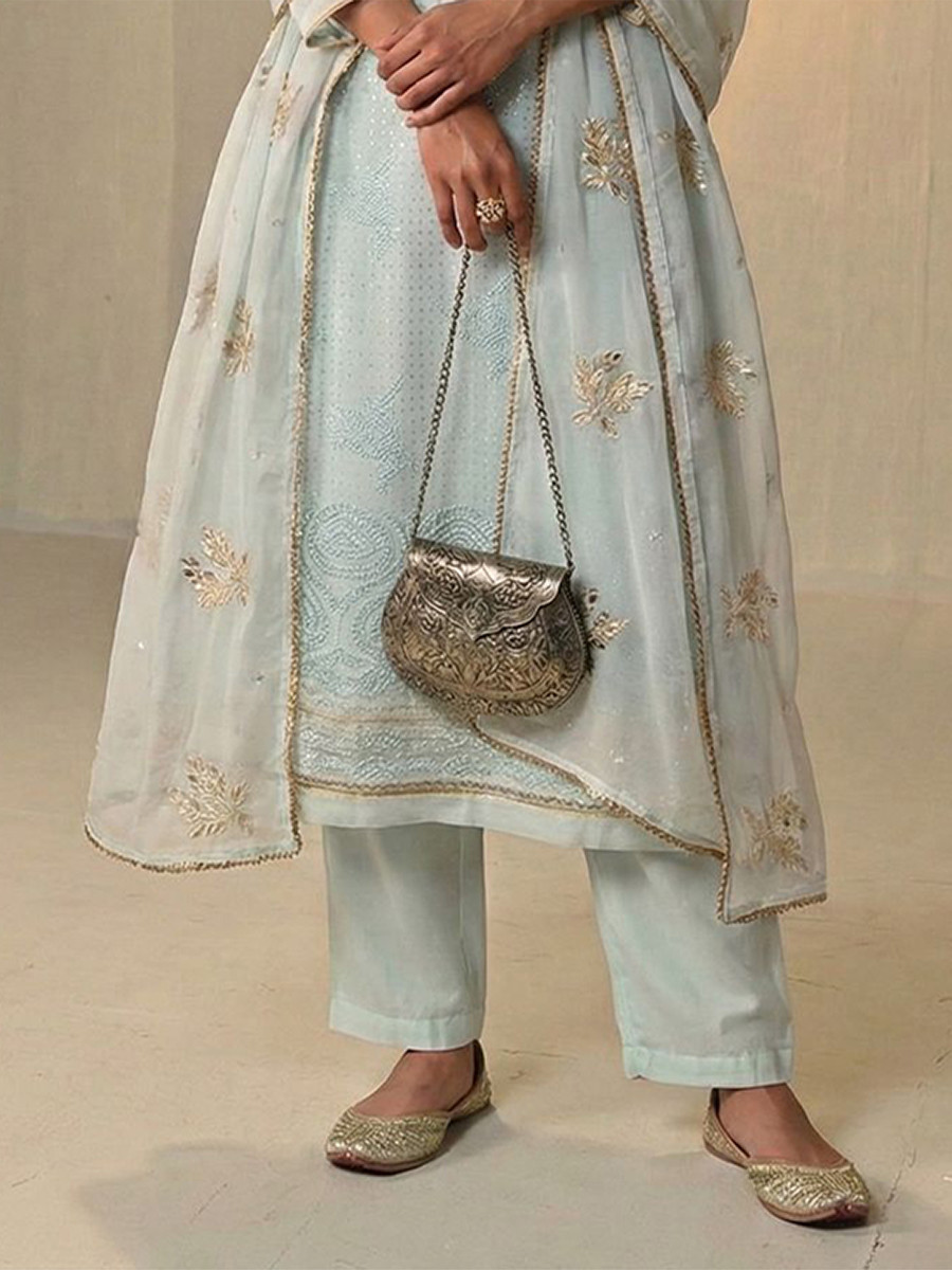 Sky Blue Georgette Embroidery Sequins Wedding Party Festival Ready Pant Salwar Kameez