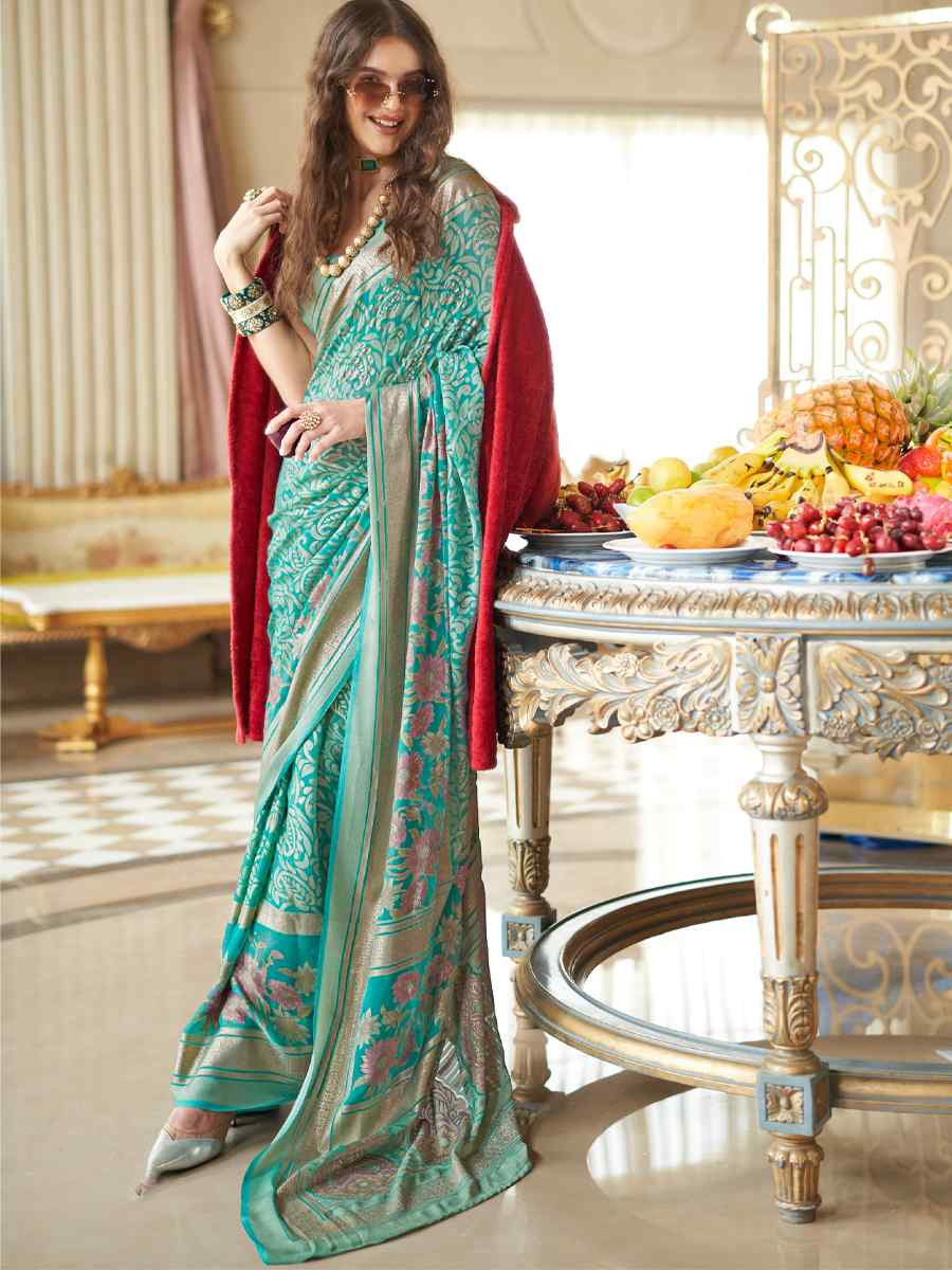 Sky Blue Georgette Printed Party Reception Festival Wedding Fancy Classic Style Sarees