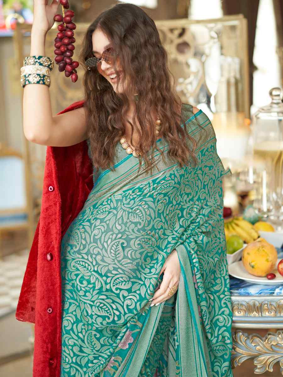 Sky Blue Georgette Printed Party Reception Festival Wedding Fancy Classic Style Sarees