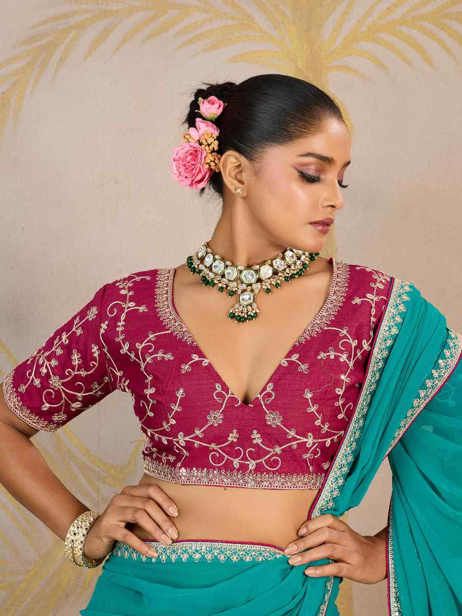 Sky Blue Georgette Sequins Embroidery Party Reception Festival Wedding Fancy Classic Style Sarees