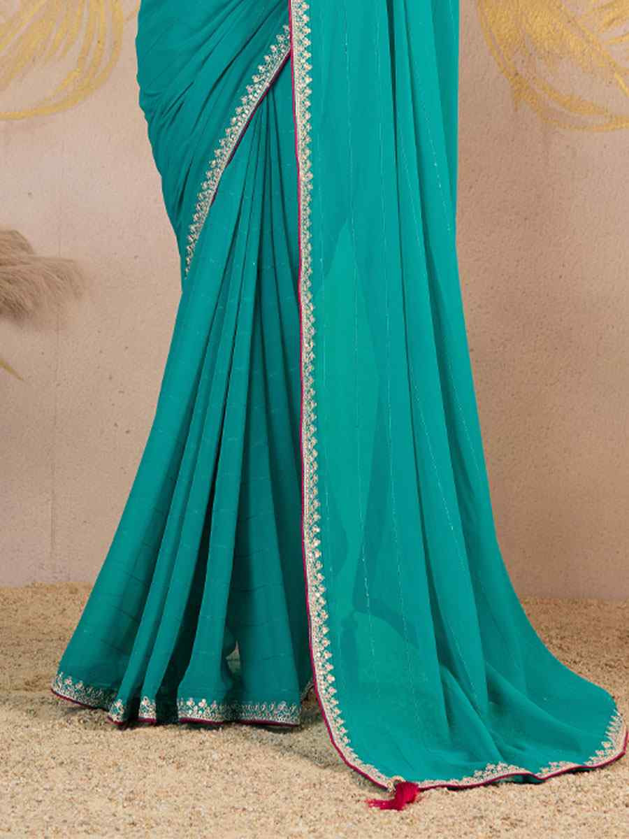 Sky Blue Georgette Sequins Embroidery Party Reception Festival Wedding Fancy Classic Style Sarees