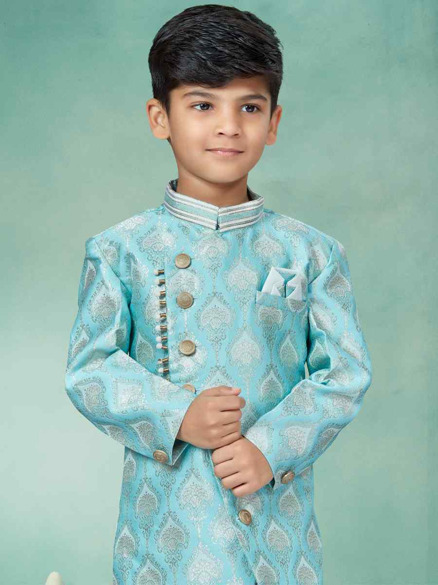 Sky Blue Heavy Banarasi Jacquard Embroidered Party Festival Kurta Pyjama Boys Wear