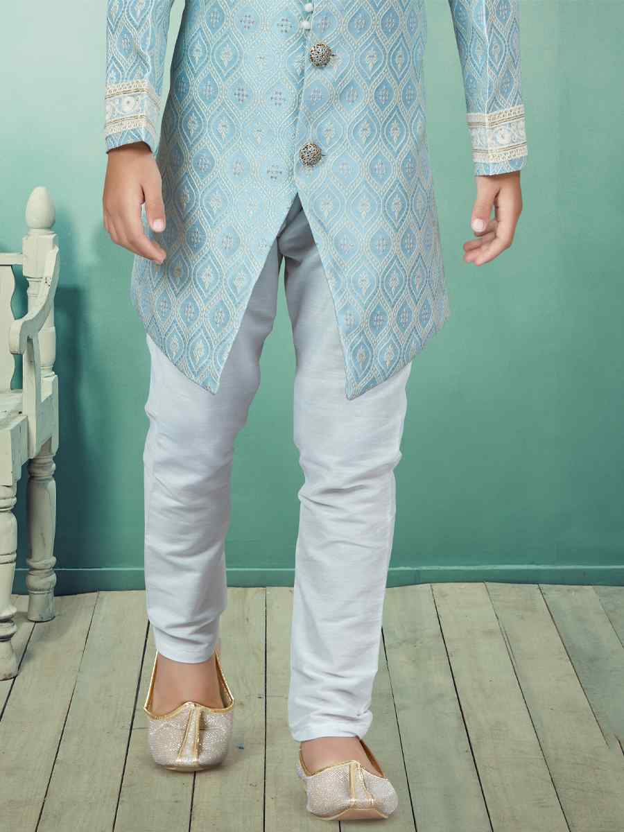 Sky Blue Heavy Banarasi Jacquard Embroidered Party Festival Kurta Pyjama Boys Wear