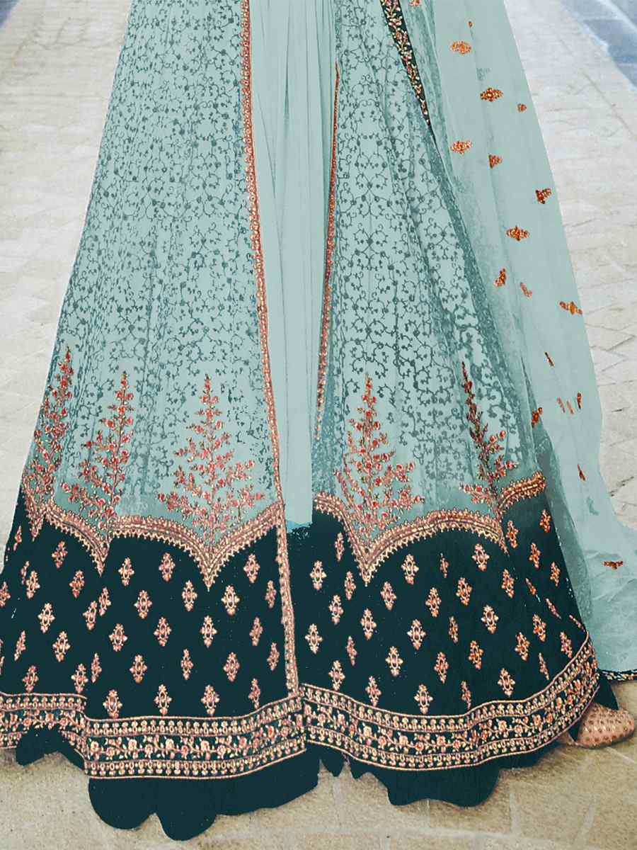 Sky Blue Heavy Butterfly Net Embroidered Festival Party Anarkali Salwar Kameez