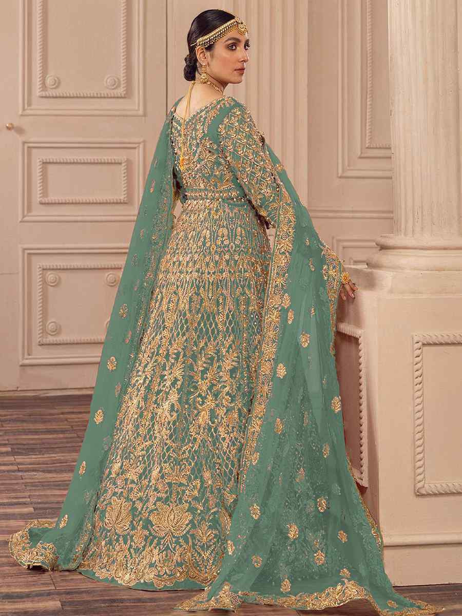 Sky Blue Heavy Butterfly Net Embroidered Festival Wedding Anarkali Salwar Kameez