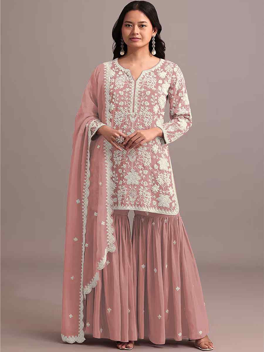 Sky Blue Heavy Faux Georgette Embroidered Festival Mehendi Sharara Pant Salwar Kameez