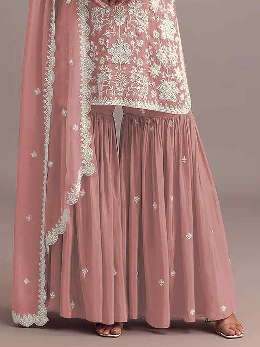 Sky Blue Heavy Faux Georgette Embroidered Festival Mehendi Sharara Pant Salwar Kameez