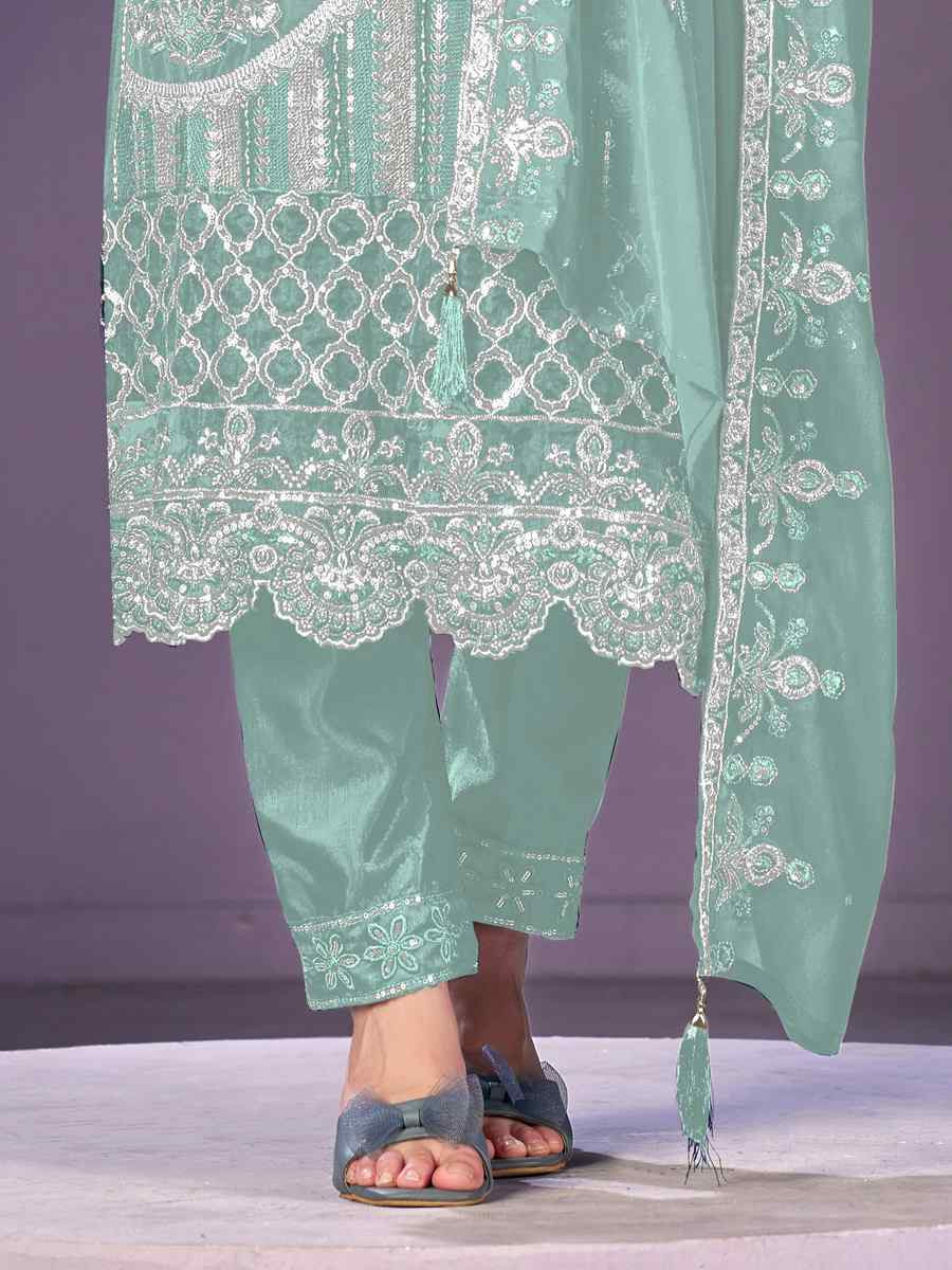 Sky Blue Heavy Faux Georgette Embroidered Festival Wedding Pant Salwar Kameez