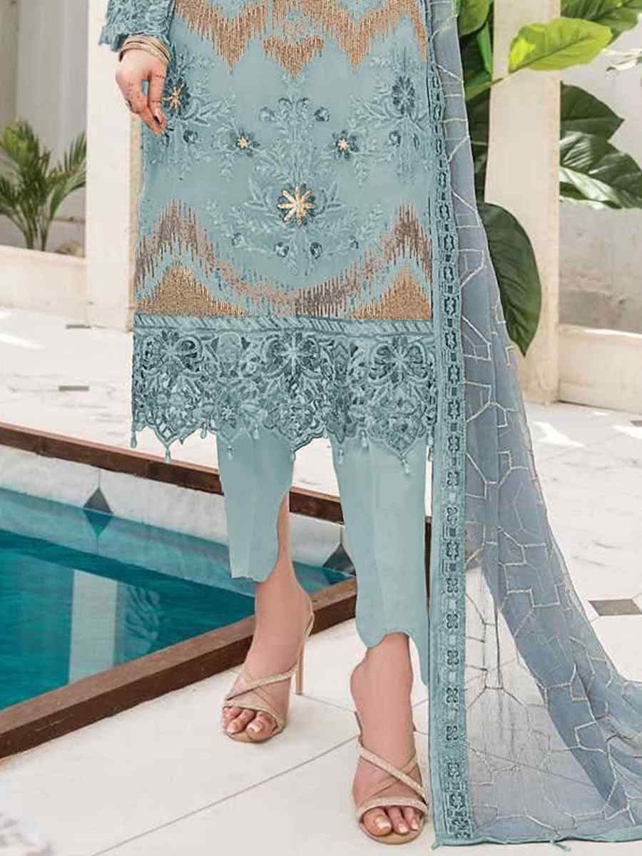 Sky Blue Heavy Faux Georgette Embroidered Festival Wedding Pant Salwar Kameez