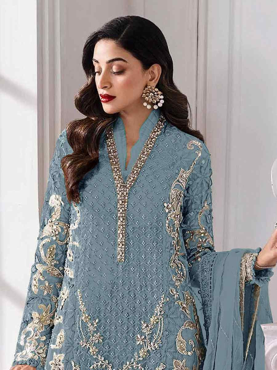 Sky Blue Heavy Fox Georgette Embroidered Festival Wedding Palazzo Pant Salwar Kameez