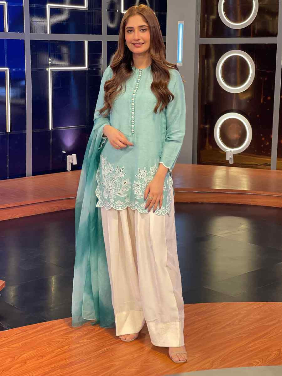 Sky Blue Heavy Georgette Embroidered Festival Mehendi Ready Farsi Salwar Kameez